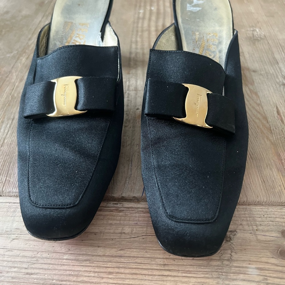 Salvatore Ferragamo Black and Gold Mules - Picture 5 of 15